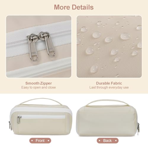 Image of Large Pencil Pouch for Teen Girls, 8 Compartments, Cream White | Large capacity pencil case, wide-opening organizer fits calculators, markers, pens; for middle school, high school, college