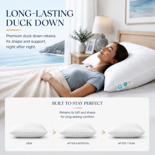 Luxury Duck Down Pillow, Hotel Quality Bed Pillows for Sleeping, 20"x36" - image 5