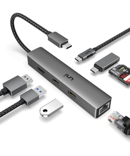 uni USB C Hub, USB C Adapter 6 in 1 with 4K HDMI Adapter, Ethernet Port, 2 USB 3.0 Ports, 100W USB C Power Delivery, 1 USB C 5Gbps Dente Connector for iPad Pro, MacBook Pro, XPS, etc.