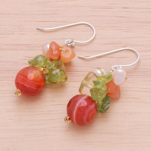 NOVICA Artisan Handcrafted Citrine Cluster | Pearl Beaded | Sterling Silver | Multi Color Gem | Natural Gemstone | Bouquet Earrings2