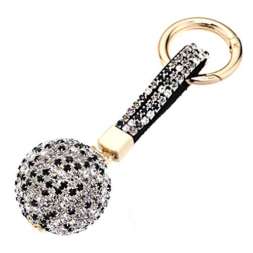 Keychain with Bling Crystal Ball,MoreChioce Bling Rhinestone Keychain Pendant Bling Charms Keychain for Handbag,Car Keychain,Black And White