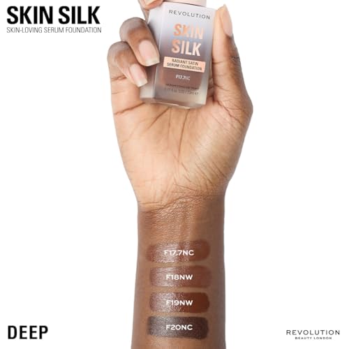 Image of Revolution Skin Silk Radiant Satin Serum Foundation, F18NW Deep Skin Tones