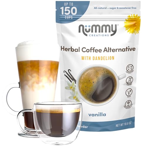 Nummy Creations 150 cup Vanilla Instant Caffeine-Free Coffee Alternative with Dandelion. Coffee Substitute, Chicory Coffee 10.6oz