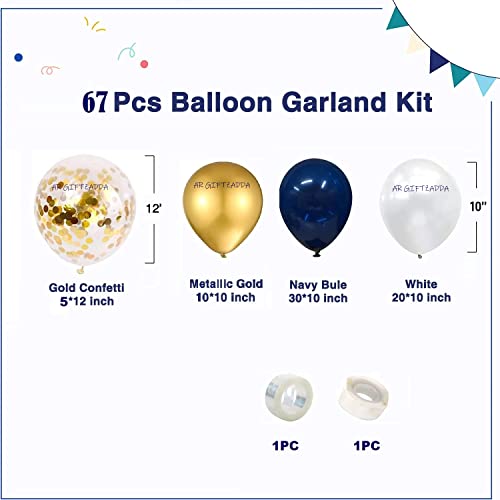 Image of Retro Navy Blue White Gold Balloon Arch Garland Kit for Birthday,Anniversary, Welcome Baby, Baby Shower, Theme Party Decoration (Navy Blue Arch Kit)