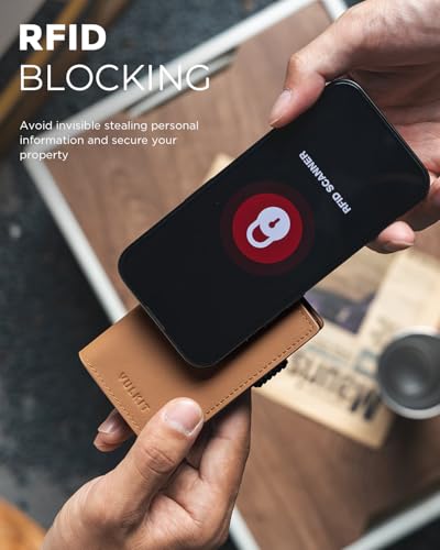 Image of VULKIT Minimalist Card Holder Wallet Top Grain Leather Pop Up Cards RFID Protection Holds Up to 10 Cards, Magnetic Closure