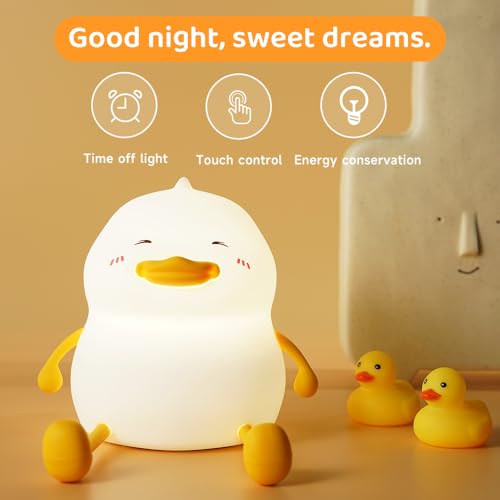 Image of LED Cute Duck Night Light, Duck Silicone Baby Night Light, Rechargeable Table Lamp, Bedside Lamp with Touch Sensor for Bedroom, Living Room, 3 Dimmable Functions