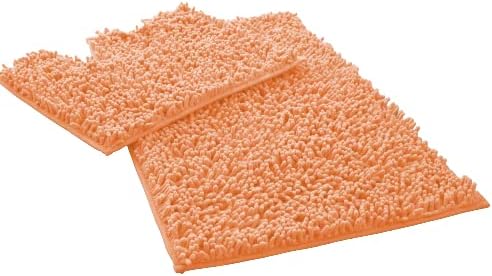 Style Spot Luxury Chunky Loop Bath Pedestal Mat 2 Piece Set Non Slip Washable Bathroom Toilet Mats Extra Absorbent 100% Microfiber Chenille Machine Washable (Peach)