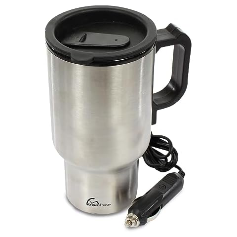 Travel Time 12V Travel Mug, 13.5 oz Capacity - Universal for Most Vehicles, Heats Beverages up to 150-Degrees Fahrenheit, Portable Mug Warmer Cover