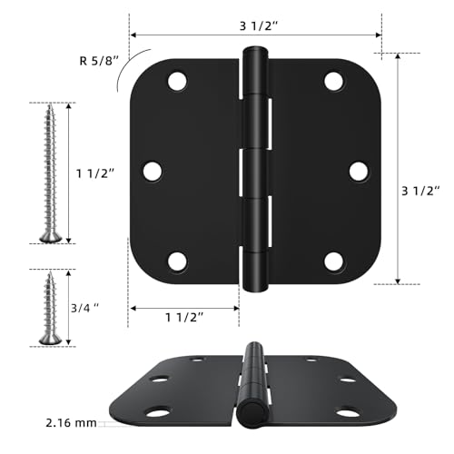 HOSOM 42 Pack 3.5 Inch Matte Black Door Hinges 5/8" Radius Corner, Flat Iron Residential Hardware for Interior Bedroom Bathroom Doors by HOSOM - Image 2