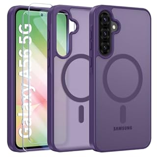 Opkiegrn Magnetica Cover per Samsung Galaxy A56 5G con 2 Pezzi Vetro Temperato, Compatibile con MagSafe, [Antiurto Grado Militare] Custodia Posteriore Glassata Traslucida Anti-Impronte,Viola