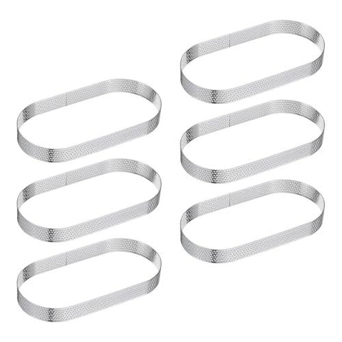 sourcing map Lot de 6 anneaux à gâteau ovales perforés en acier inoxydable de 17 x 8,4 cm pour gâteaux, desserts, mousses, pâtisseries, tons argentés