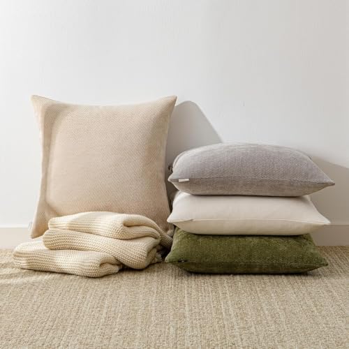 Image of a moment Pack of 2 Decorative Chenille Throw Pillow Covers with Twill Cushion Covers for Sofa Living Room Couch Bed 20x20 Inch Beige
