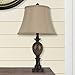 Decor Therapy Mae Resin and Marble Table Lamp in Bronze, Round Softback Taupe Beige Shade, 3-Way Light for Bedside, Desk, Nightstand (14