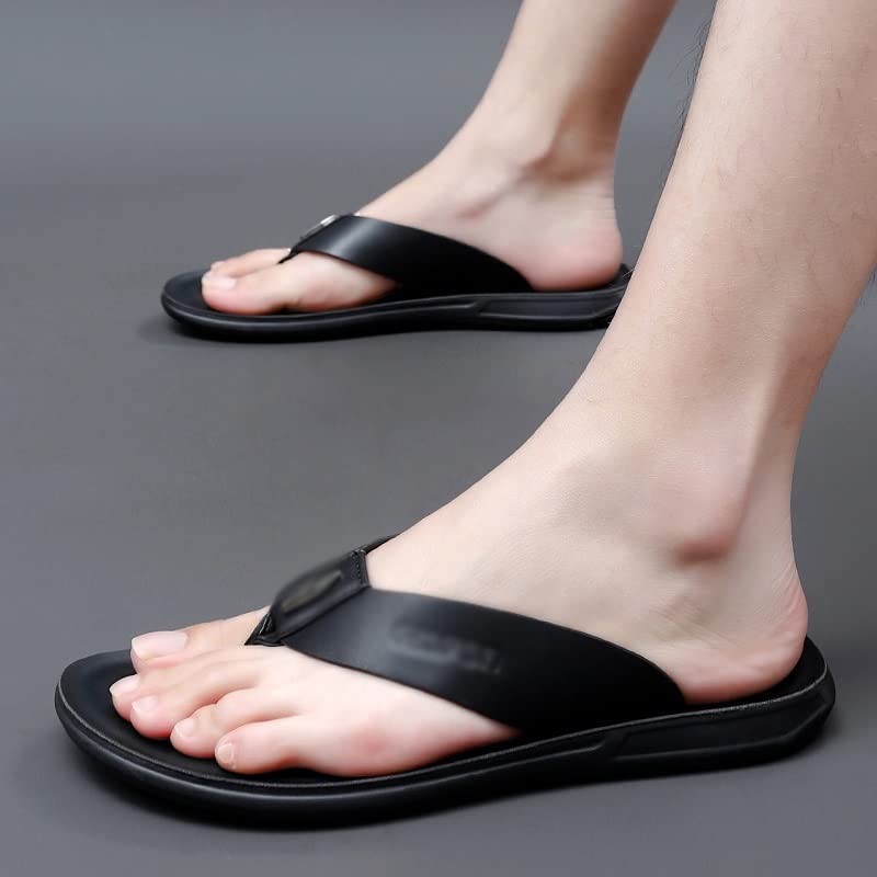 Shoes Men Slippers Leather Beach Slippers Mens Flip Flop Sandals Shoes Male Flip Flops(White-Patch Five-Pointed star4,43 Code)2