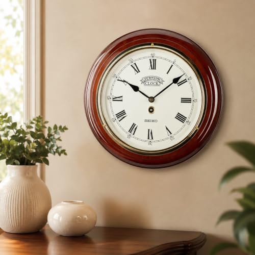 Image of Seiko Wall Clock (28.2 cm x 28.2 cm x 4.4 cm, Brown, QXA144BN), Abstract, Wood