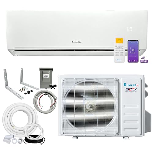 Klimaire 12,000 BTU 22 SEER2 Wall Mounted Ductless Mini Split Inverter A/C Heat Pump System w/ 16’...