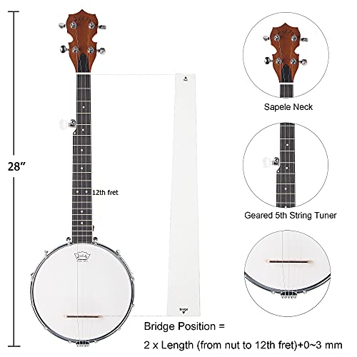Mulucky 5 String Banjo Mini - 28 Inch Travel Banjo Sapele Body Closed Solid Back Beginner Kit With Gig Bag Picks Strings Strap - B806 #TOP2