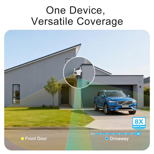 Image of Outdoor Camera Wired 3 Lens, 32GB Local Storage, 8X Hybrid Zoom, WiFi Security Cameras 24 /7 Recording, Pan /Tilt 360 View Auto Tracking, Free AI Detection, Color Night Vision, 2 Way Talk