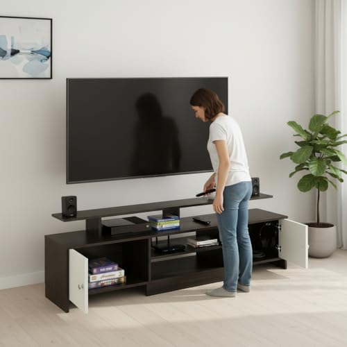 Image of FURNEASER KSV Modern TV Unit for Living Room | Engineered Wood TV Cabinet with Storage Shelves | Entertainment Center TV Stand for Home (Fits Up to 65 Inch TV) | DIY Space Saving (Wenge & White)