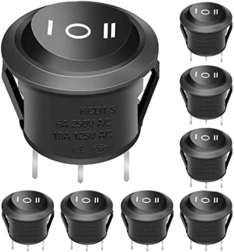 Taiss/8Pcs Round Rocker Toggle Switch Black AC 250V/10A 125V/12A ON/Off/ON 3 Pin 3 Position SPDT Latching KCD1-5-103-BK