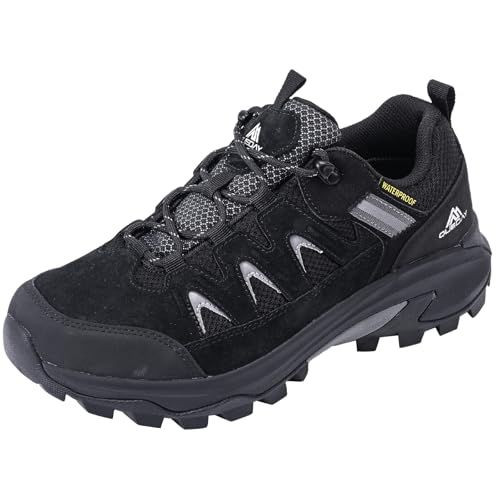 Queday Mens Womens Leather Waterproof Hiking Shoes Lightweight Outdoor Walking Shoes Breathable Suede Hike Trekking Trails Camping Climbing