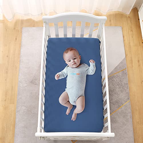 Posenpro 2 Pack Microfiber Fitted Crib Sheets For Baby Boys Girls, Cozy & Soft Solid Color Toddler Bed Sheets For Standard Crib And Toddler Mattresses, 28"X52"X8", Navy Blue & Stone Blue #TOP6