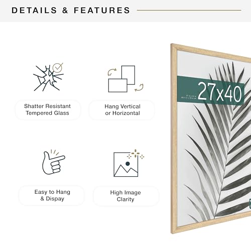 MCS Studio Gallery Movie Poster Frame 27x40 Natural Woodgrain, Vertical & Horizontal Wall Hanging Large Picture Frame for Photos, Artwork & Custom Posters (2-Pack)