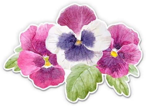 Pretty Watercolor Pansies - 3" Vinyl Sticker - for Car Laptop I-Pad Phone Helmet Hard Hat - Waterproof Decal