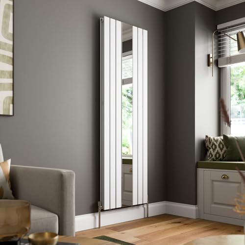 DuraTherm® 1800 x 600mm White Vertical Designer Radiator with Mirror Double Column Flat Panel Modern Central Heating Bathroom Radiators