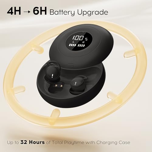 Image of Sleep Earbuds Bluetooth 6.0, Mini Invisible Silicone Sleep Earbuds for Side Sleepers, Noise Blocking Sleeping Headphones, Hidden Earbuds with LED Display for Small Ears, Sleep & Relax(Black)