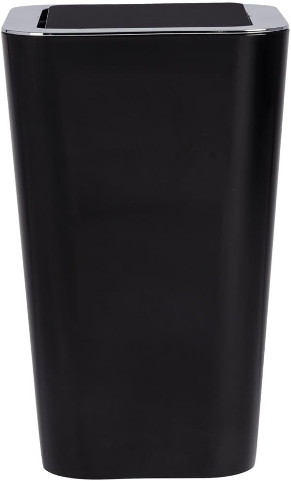 WENKO Small Trash Can with Swing Top Lid, Mini Waste Basket, Stylish Garbage Bin for Bathroom, Bedroom, Kitchen, 1.6 Gallon, 7.1 x 11.2 x 7.1 in, Black