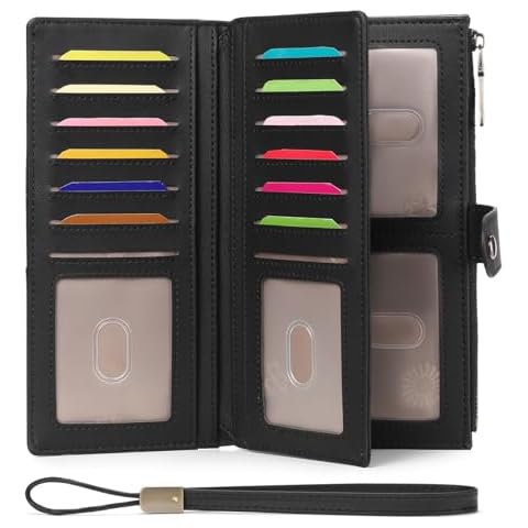 GAEKEAO Wallets for Women Leather RFID Blocking Large Capacity Card Case Ladies Wristlet Clutch Wallets Zipper Pocket with 4 ID Windows 20 Card Slots Cover