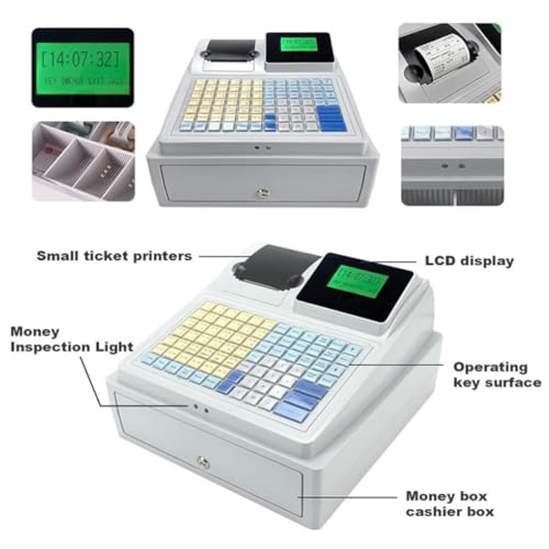 Registrierkasse für kleine Unternehmen, elektronisch mit Schublade, 81 Tasten für kleine Unternehmen, 8 Digitale LED-Anzeigen, ideal für den Einsatz im Einzelhandel und in der Gast