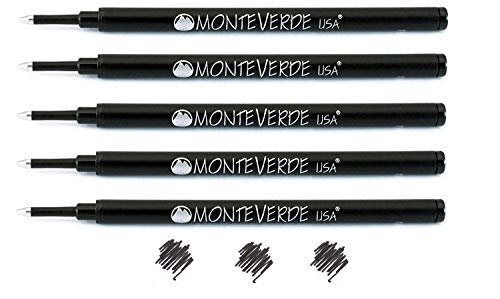 5 Pack Monteverde G23 Rollerball Pen Refills Compatible With Schmidt 888, Medium Point, Bulk Packed (Black)