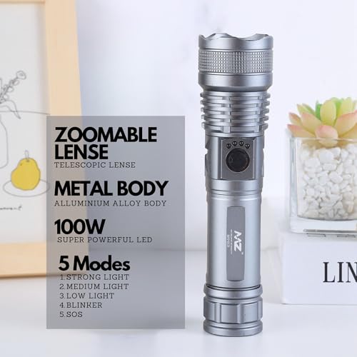 Image of MZ M983 (Rechargeable LED Metal Torch) Zoomable 5 Modes Flashlight, Super Bright 100W Light with 1200mAh Battery