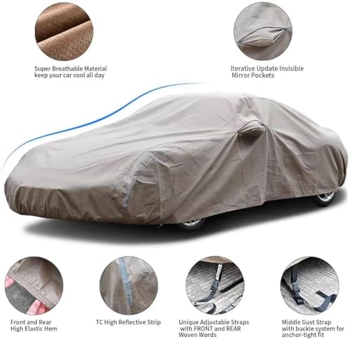 Image of Tecoom Car Cover Waterproof All Weather, Non-Woven Breathable Outdoor Full Covers for Automobiles with Zipper Pockets Sun Uv Wind Hail Protection Universal Fit Mercedes Chevrolet, 183-192 Inch