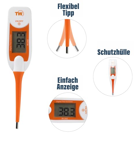 Premium Haustier-Thermometer für Tierbesitzer von Hunden, Katzen, Pferden, Flexible Digitale Temperatursonde inklusive Tierärztlichen Hobdays Chart