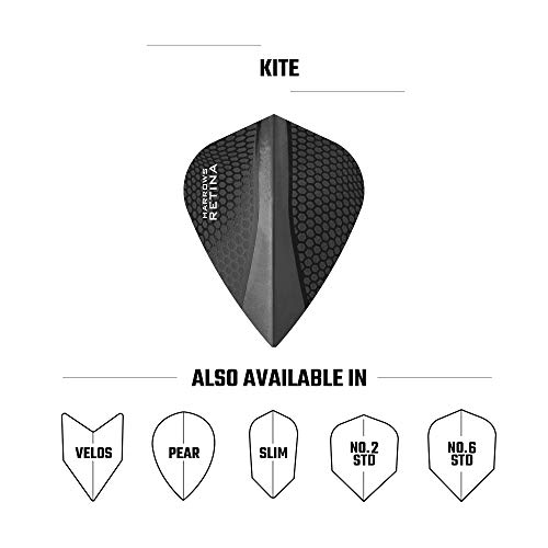Harrows Retina | Premium Extra Strong 100 Micron Dart Flights in Kite Shape, 5 Sets of 3 Flights, 15 Flights In Total, Black