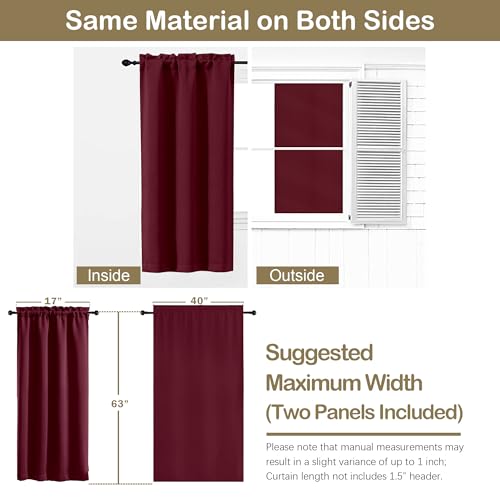 Image of Christmas Burgundy Blackout Curtains for Bedroom 63 Inch Length 2 Panels Set, Nursery Thermal Insulated Energy Saving Rod Pocket Window Treatment Curtains Blackout Drapes, 2x40Wx63L Inches