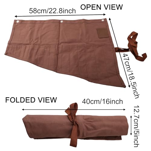Heavy Duty Waxed Canvas Tool Roll Bag with 16 Pockets, Waterproof Multi-Purpose Wrench and Chisel Storage Organizer, Foldable Hand T - Image 9
