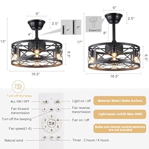 Fandelier Caged Ceiling Fan with Light, Farmhouse Bladeless Ceiling Fans with Lights and Remote, Small Rustic Ceiling Fans with Lights for Kitchen, Bedroom, Living Room, Black Fandelier Caged Ceiling Fan with Light Farmhouse Bladeless Ceiling Fans with Lights and Remote Small Rustic Ceiling Fans with Lights for Kitchen Bedroom Living Room Black
