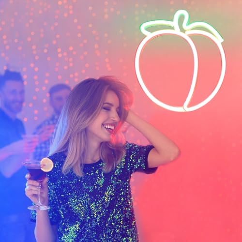 Image of Peach Neon Sign Fruit Peach Neon Signs Cute Neon for wall Decor.Lights Sign for Bedroom Living Room Wall Decoration Fruit Lover Fruit Shop Birthday Party
