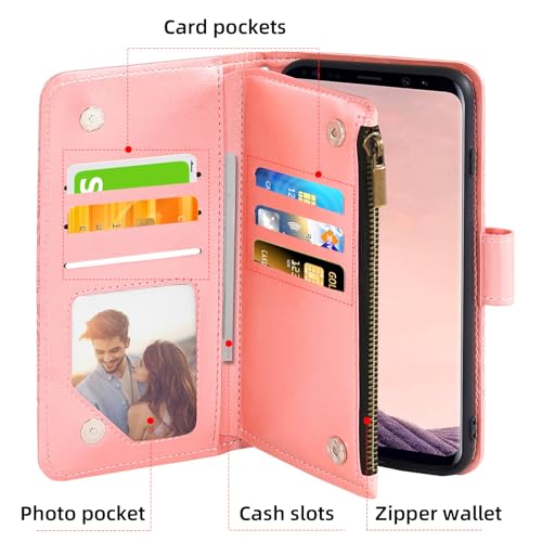 Étui portefeuille Samsung S8 avec protège-écran verre rose - 3
