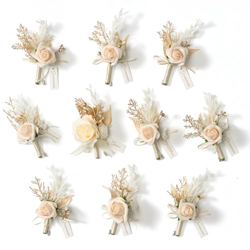 TINGE TIME Boutonniere for Men Groom and Best Man Boutonniere for Wedding Ceremony Anniversary Formal Dinner Party and Rustic Wedding Marriage (Champagne&Pink)