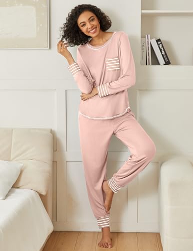 Ekouaer 2 Pack Womens Pajama Sets Long Sleeve Lounge Sets Soft Pj Sleepwear Loungewear2