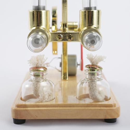 Stirling Engine Kit Cylinder Balance Design with Oak Baseplate and Drip Craftsmanship for Educational Displays and Childrens Entertainment (Gold)