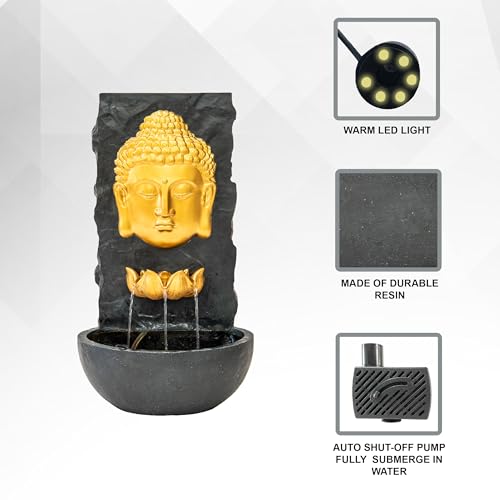 XBrand 30 in H Fiber Resin Wall Buddha Zen Outdoor Garden Water Fountain w/Warm LED Light, Gold by XBrand - Image 3