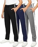 Real Essentials 3 Pack: Boys' Mesh Open Bottom Active Sweatpants with Pockets & Drawstring -Set 7,L(12-14)