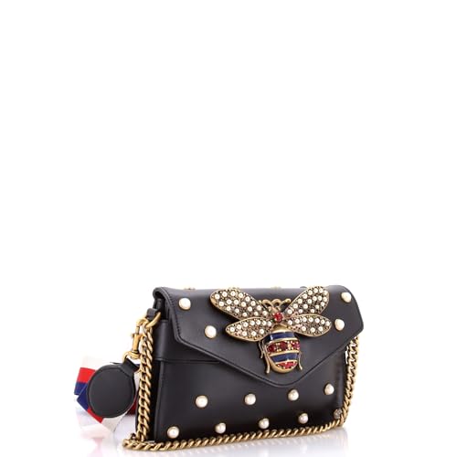 Pre-Loved Broadway Pearly Bee Shoulder Bag Embellished Leather Mini, Black2