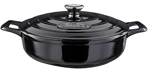 La Cuisine 3140MB Gusseisen Schmorpfanne Servierpfanne Induktion - Pfanne mit Deckel für alle Herdarten & Backofenfes Rund 28x10 cm, 3,5 L. Schwarz